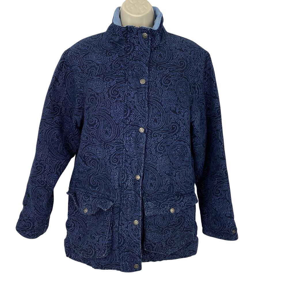 Roper Western Chore Coat Womens Medium Blue Denim Paisley Quilted Jacket Pockets
